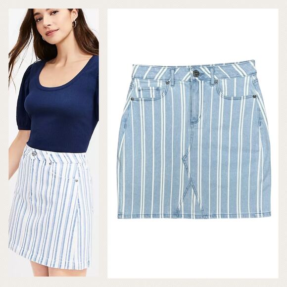 Loft NEW Women's Vintage Lightwash Striped Denim Shift Mini Skirt Size 2 - Picture 1 of 8